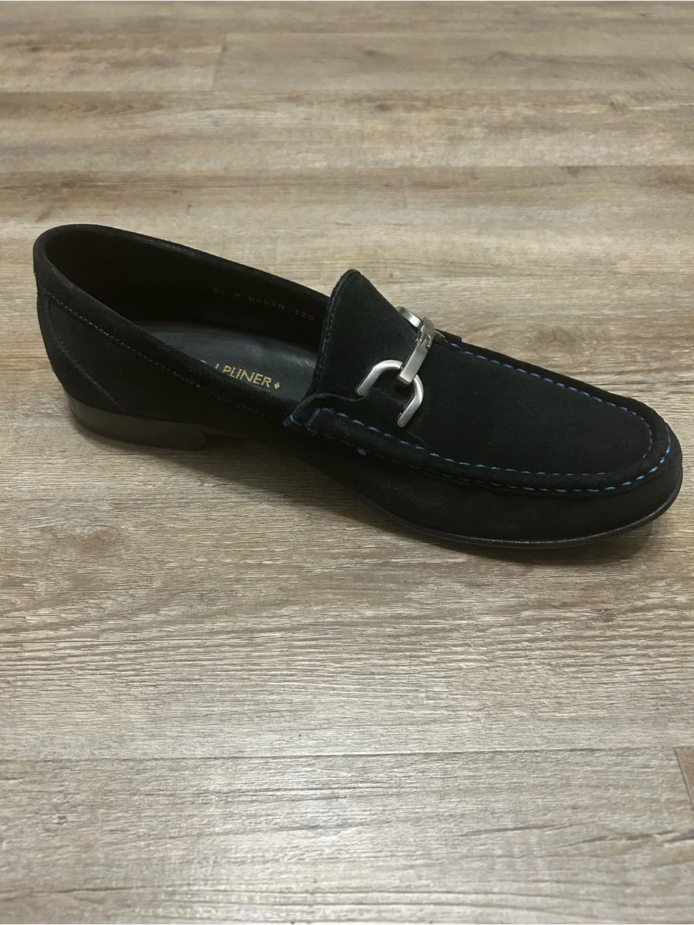 Donald J. Pliner Men’s Size 11 Black Suede Blue Stitching Horse Bit Loafer Shoe
